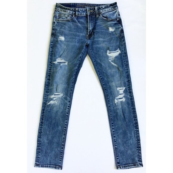 American Eagle Extreme & Next Level Flex Jeans Mens 29x30 Blue Denim Distressed - Picture 2 of 12